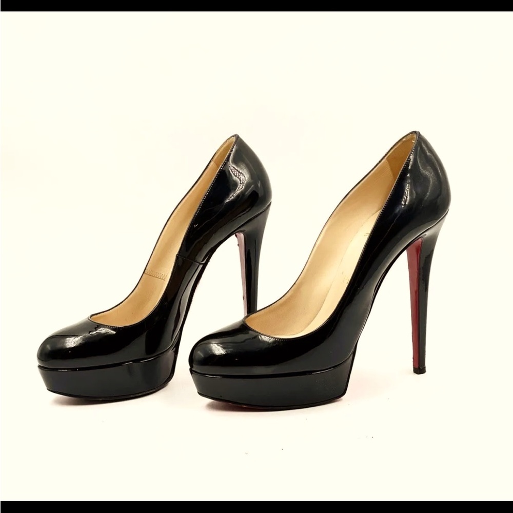 Christian Louboutin Bianca black leather patent platform pumps sz 39.5 (9 1/2)
